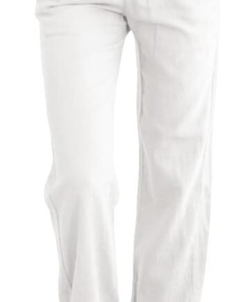 Womens Casual Linen High Waist Pants Drawstring Loose Fit Summer Pants Trousers with Side Pockets