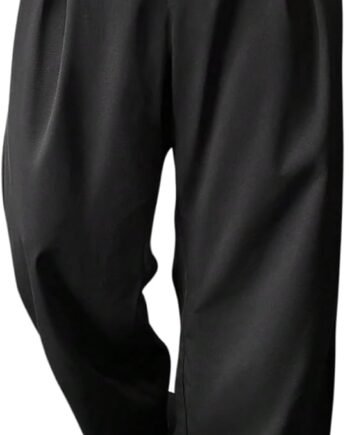 Men's Pleated High Waist Wide Leg Pants Loose Fit Casual Pants with Pocket