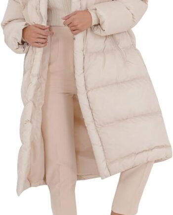 Women's Long Puffer Jacket Stand Collar Zip Baggy Down Coats with Side Pockets Outwear
