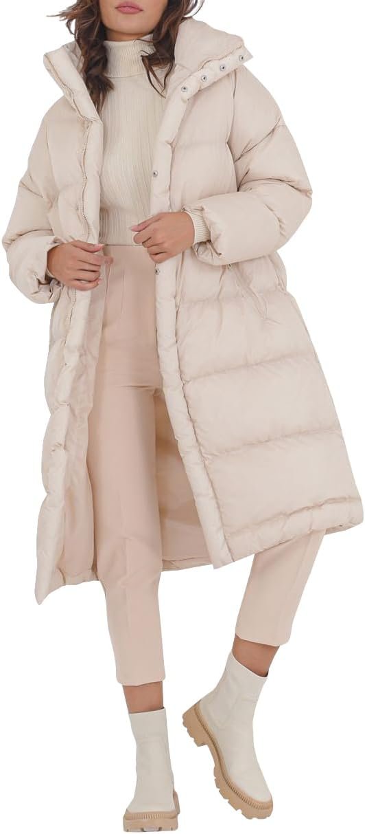 Women's Long Puffer Jacket Stand Collar Zip Baggy Down Coats with Side Pockets Outwear
