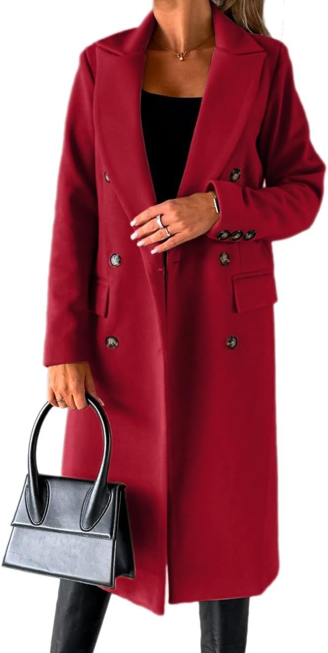 Womens Long Wool Coat Double Breasted Trench Coat Fall Winter Clothes