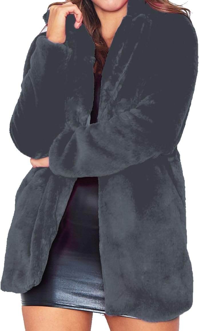 Womens Winter Warm Lapel Faux Fur With Inner Lining & Buttons Coats