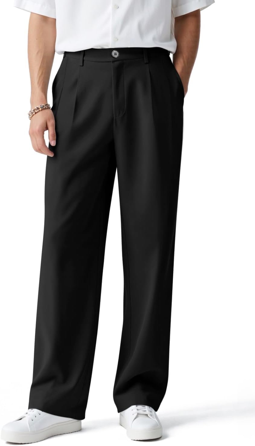 Mens Casual Pants Loose Fit Slacks for Men with Belt Loops
