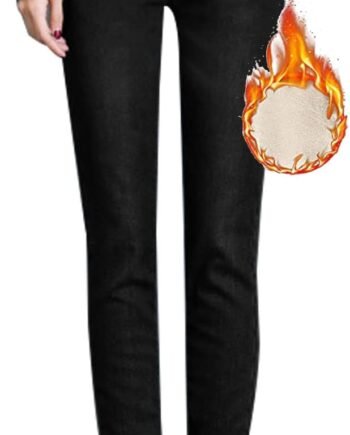Womens  Fleece Lined Thermal Jeans, Winter High Waisted Thick Flannel Pants Slim Fit Stretch Warm Jeggings