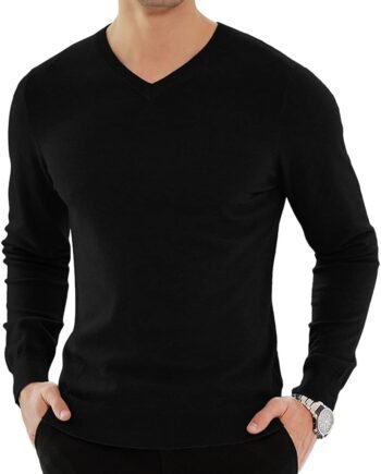 Men's Casual Slim Fit V-Neck Pullover Long Sleeve Knitted Pullover Sweaters