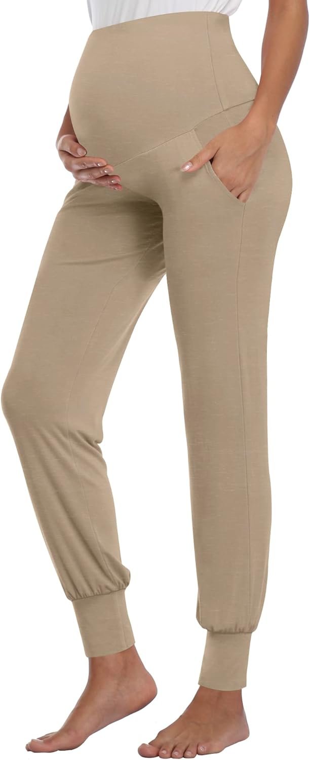 Women's Maternity Pants Stretchy Lounge Workout Pants Casual Loose Comfy Pregnancy Joggers with Pockets