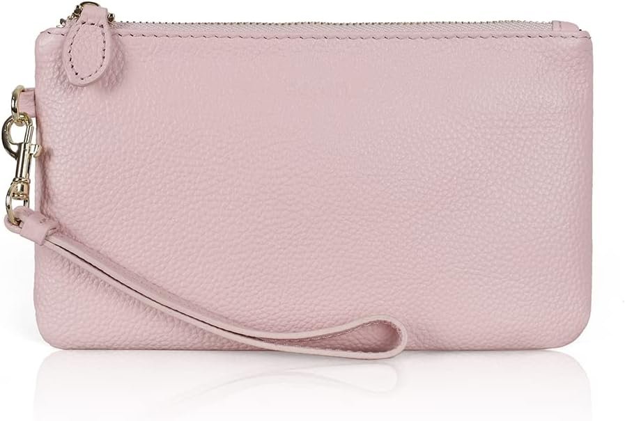 Women's Genuine Italian Leather Wristlet Clutch Wallet Purse, Gold Zipper