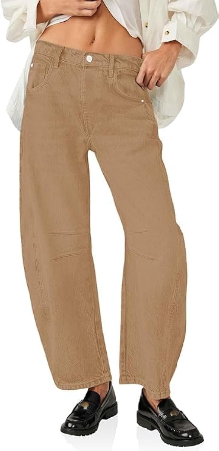 Women's Barrel Jeans for Women Wide Leg Mid Rise Stretchy Loose Denim Ankle Pants Y2k Baggy Boyfriend Jeans