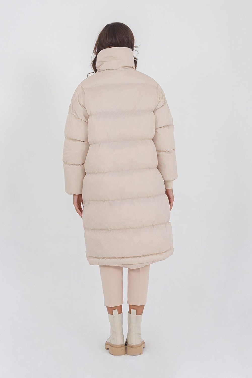 Women's Long Puffer Jacket Stand Collar Zip Baggy Down Coats with Side Pockets Outwear