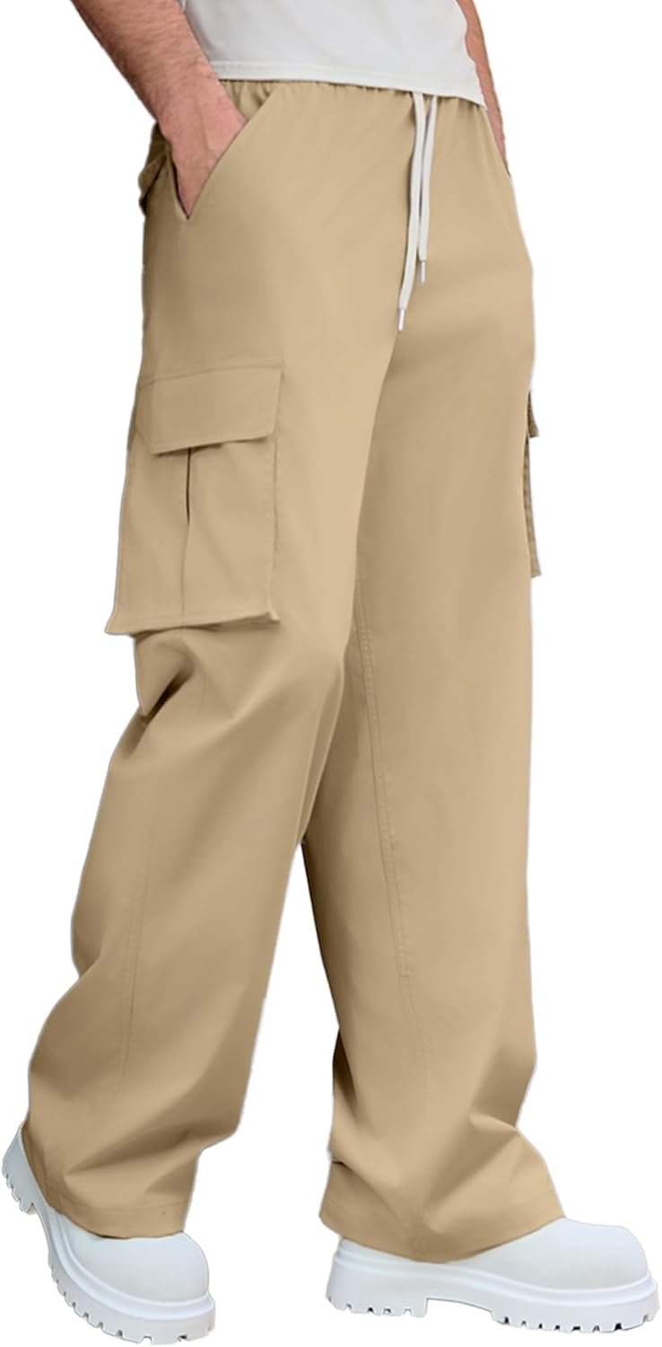 Mens Baggy Cargo Pants Big and Tall Wide Leg Sweatpants Summer Lightweight Elastic Waist Casual Pants for 2025