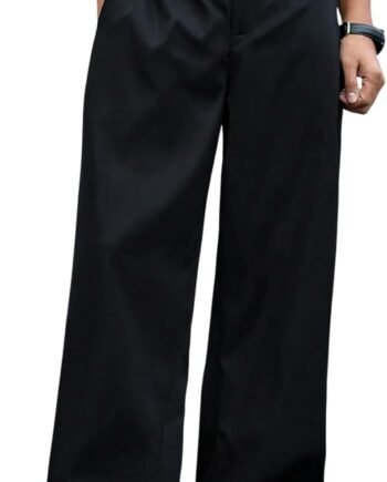 Men's Wide Leg Work Dress Pants Button Long Trousers with Pockets
