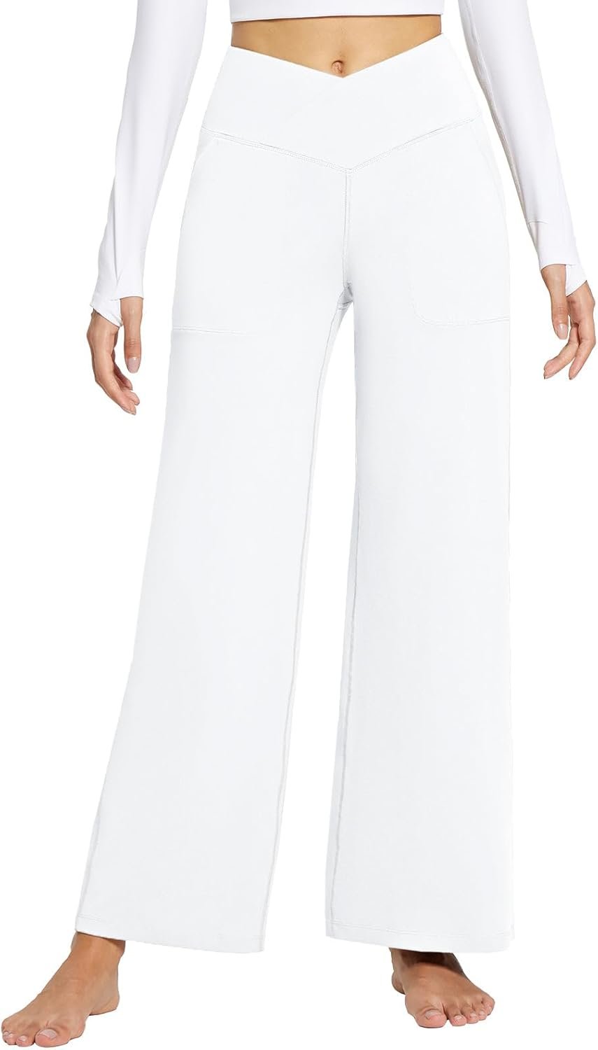Women's Yoga Pants Wide Leg High Waist Travel Pants with Pockets Plus Size Loose Dress Pants Full Length