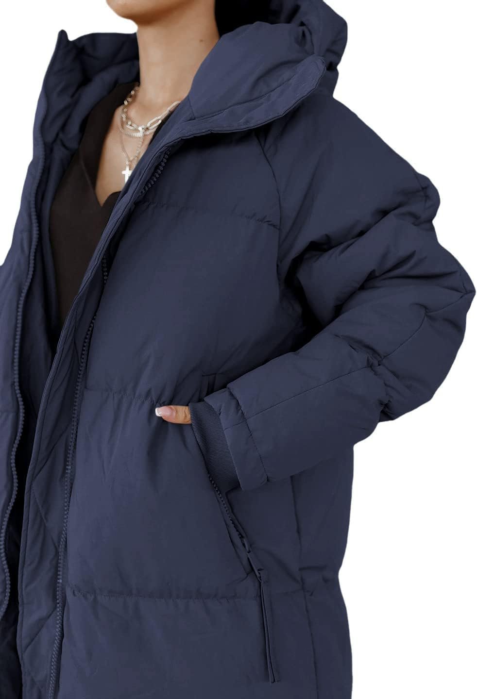 Womens Hooded Long Quilted Coat Maxi Length Long Sleeve Puffer Jacket Warm Padded Coat Thick Winter Outerwear