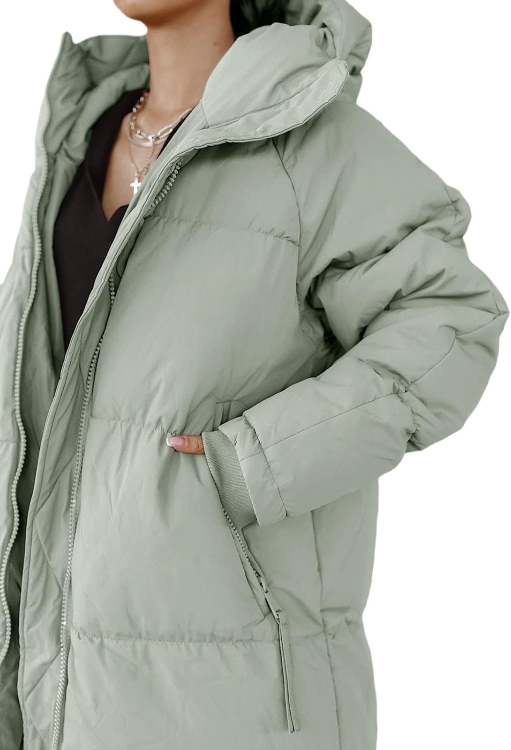 Womens Hooded Long Quilted Coat Maxi Length Long Sleeve Puffer Jacket Warm Padded Coat Thick Winter Outerwear