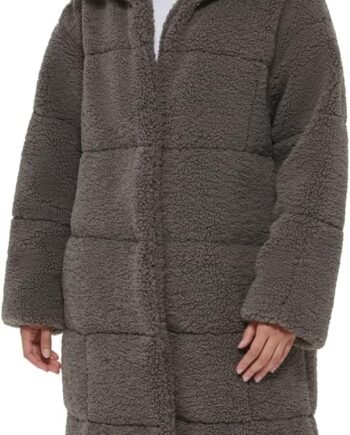 womens Long Length Patchwork Quilted Teddy Coat