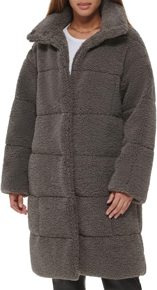 womens Long Length Patchwork Quilted Teddy Coat