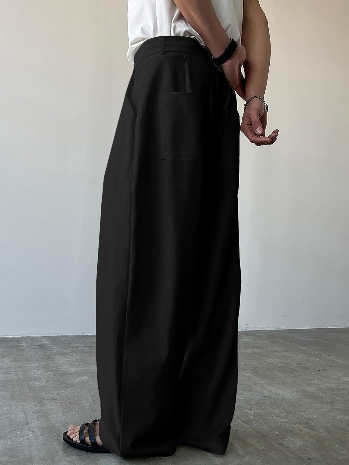 Men's Wide Leg Baggy Dress Pants Loose Pleated Casual Trousers with Pocket