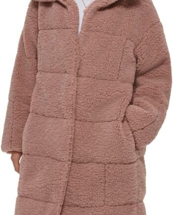 womens Long Length Patchwork Quilted Teddy Coat