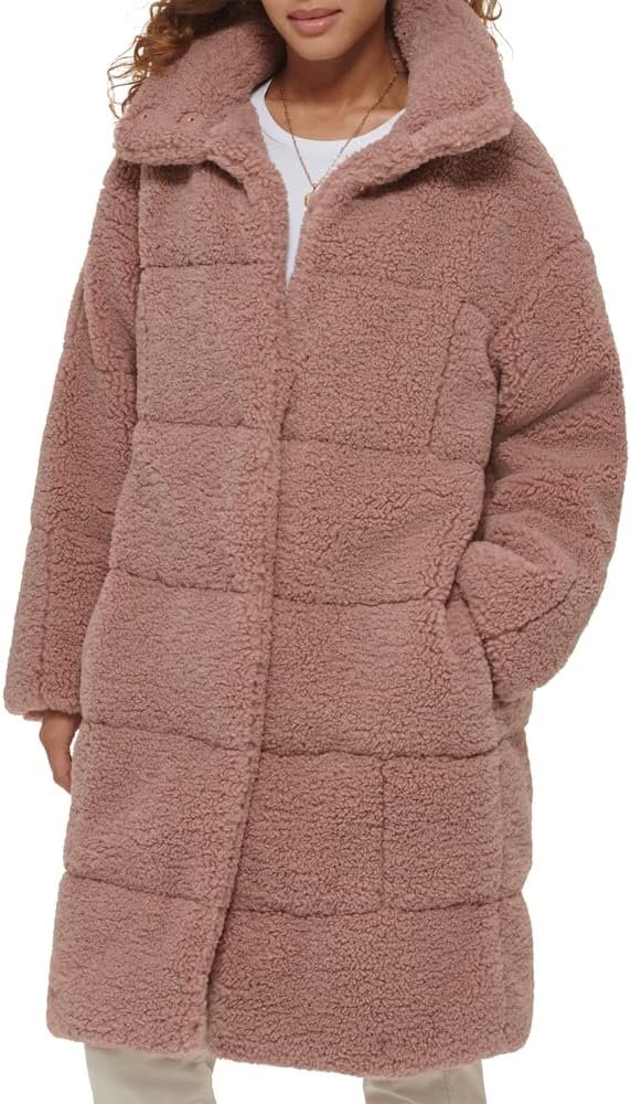 womens Long Length Patchwork Quilted Teddy Coat