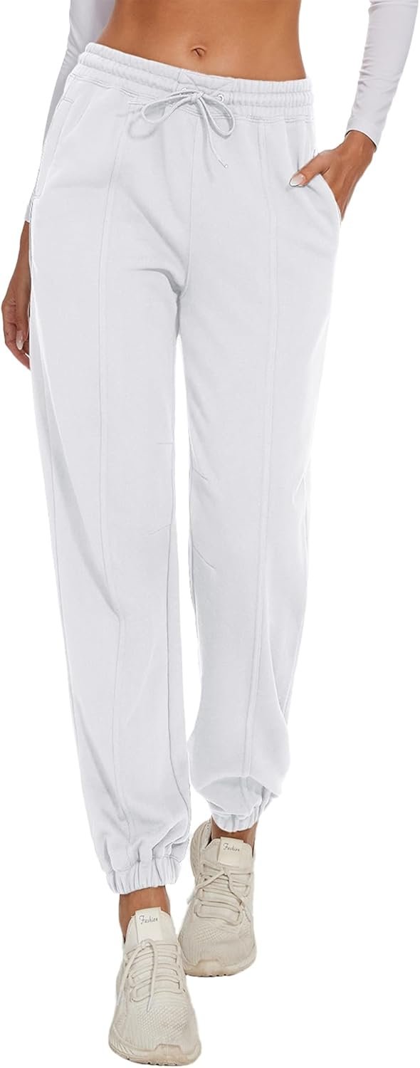 Women's Wide-Leg Sweatpants, Cotton Joggers Causal Drawstring High Waist Baggy Pants with Pockets