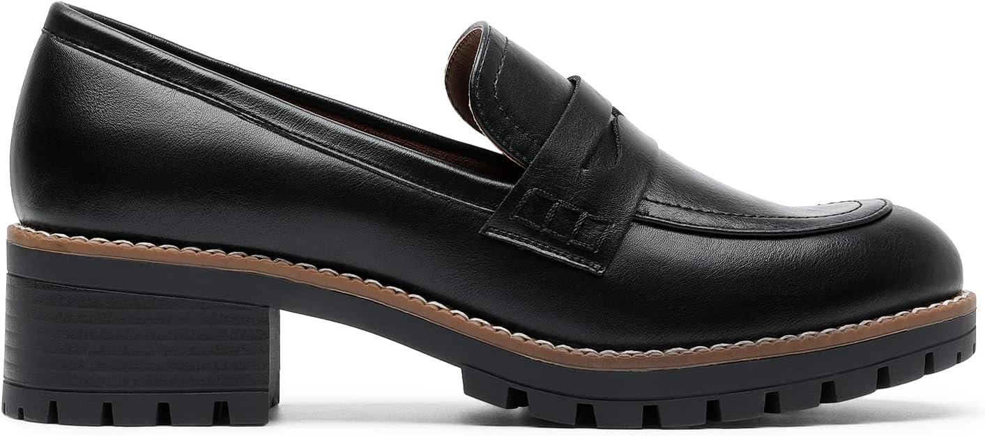 Women's Platform Chunky Heeled Loafers, Womens Business Casual Shoes