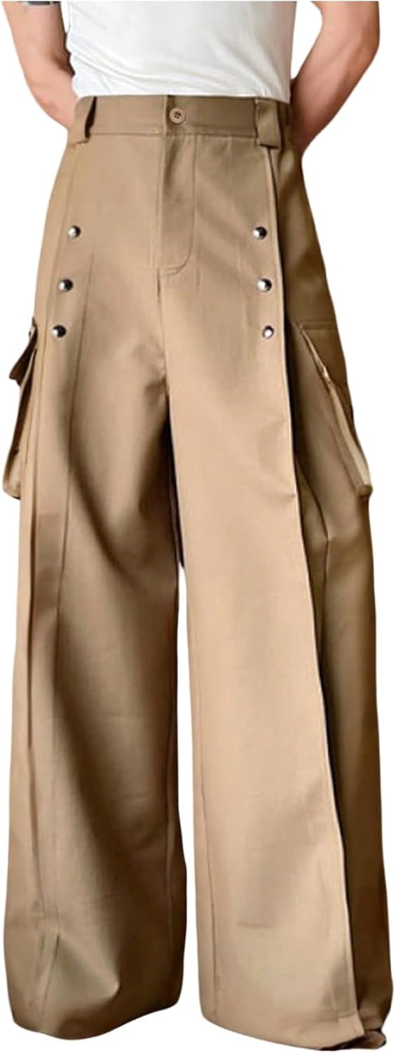 Men's Baggy Cargo Pants Wide Leg Metal High Waist Cool Work Pants Y2K