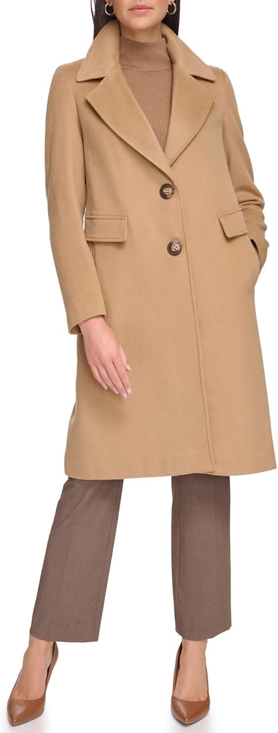 Women's Full-Length Buttoned Wool Coat (Petite, Standard, Plus)