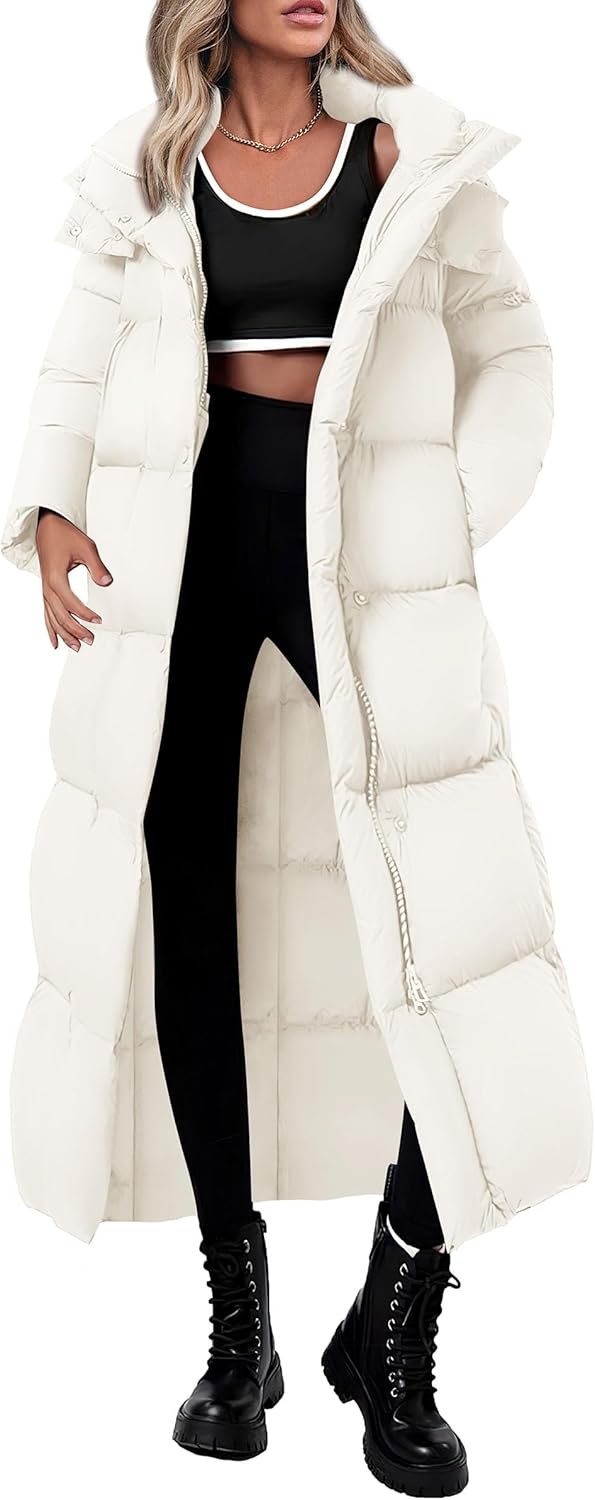 Women's Winter Long Puffer Coats Hooded Zip Up Casual Thickened Down Jackets Trendy Warm Clothes Outerwear