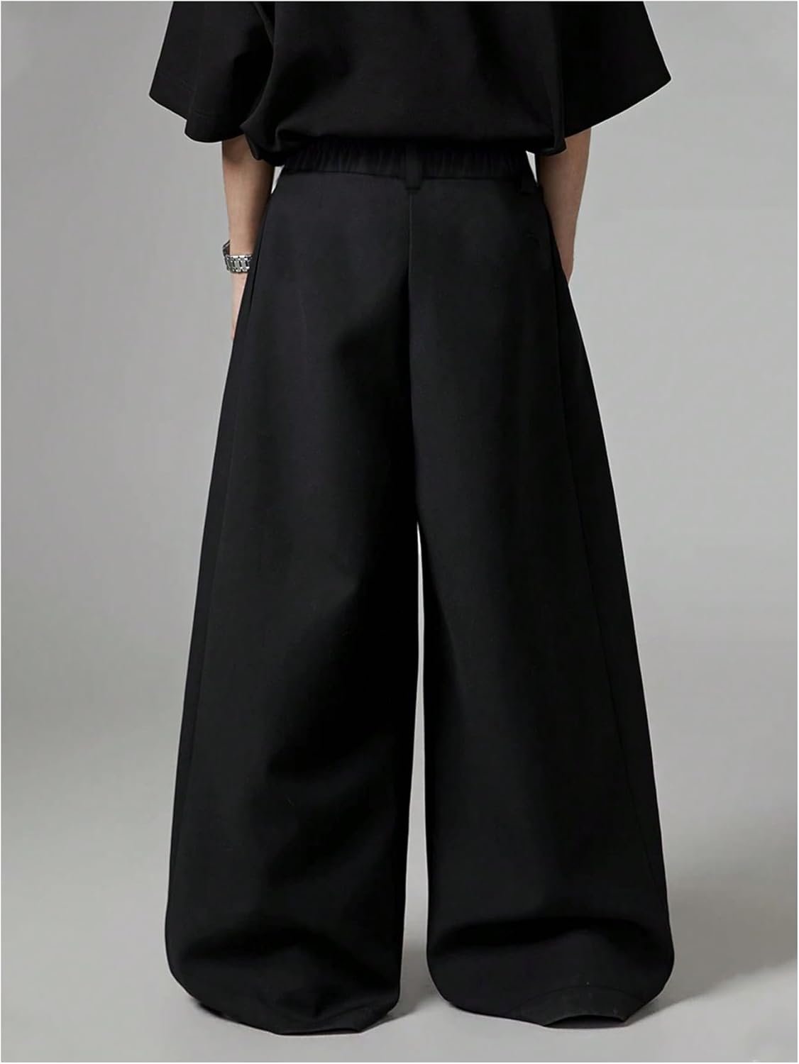 Men's Baggy Wide Leg Pants Zipper Fly Pleated Work Casual Long Trousers with Pocket