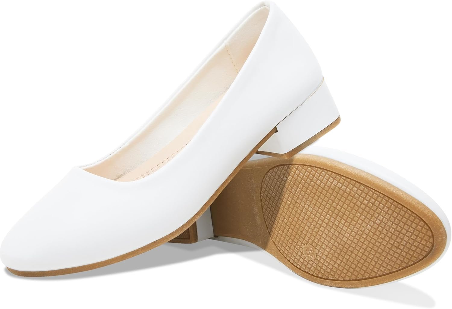 Low Chunky Pumps Women's Round Toe Heels PU Leather Chunky Pump Shoes Classic Closed Toe Pumps Low Heel Dress Shoes for Women