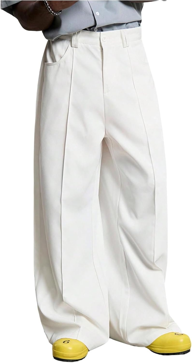 Men's Wide Leg Dress Pants Elegant Baggy Trousers with Pockets