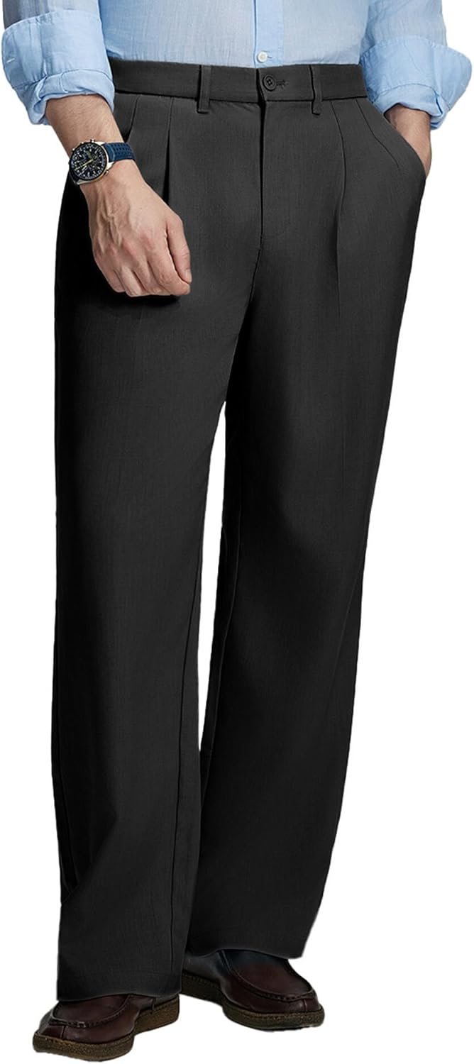 Mens Baggy Dress Pants Old Money Casual Pleated Wide Leg Slacks Relaxed Fit Fashion Vintage Work Office Trousers