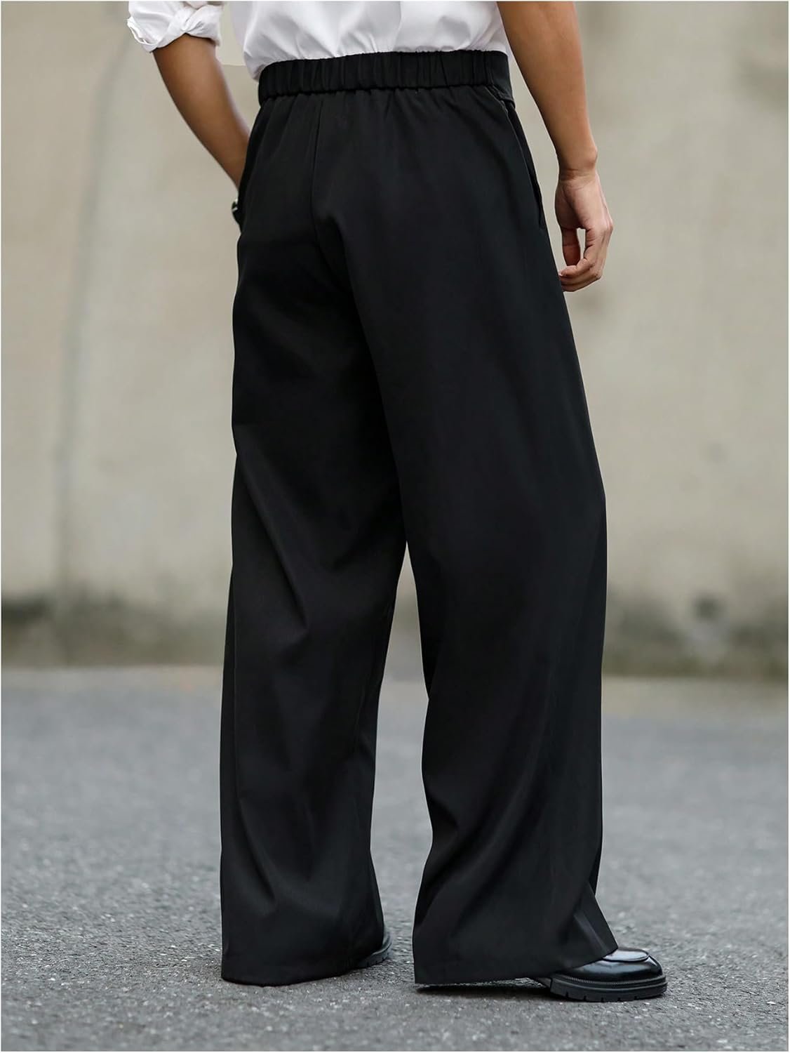 Men's Wide Leg Work Dress Pants Button Long Trousers with Pockets