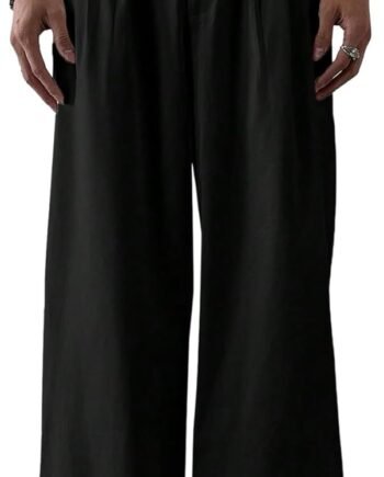Men's Wide Leg Baggy Dress Pants Loose Pleated Casual Trousers with Pocket
