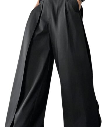 Men's Baggy Wide Leg Pants Zipper Fly Pleated Trousers Business Casual Dress Pants with Pocket