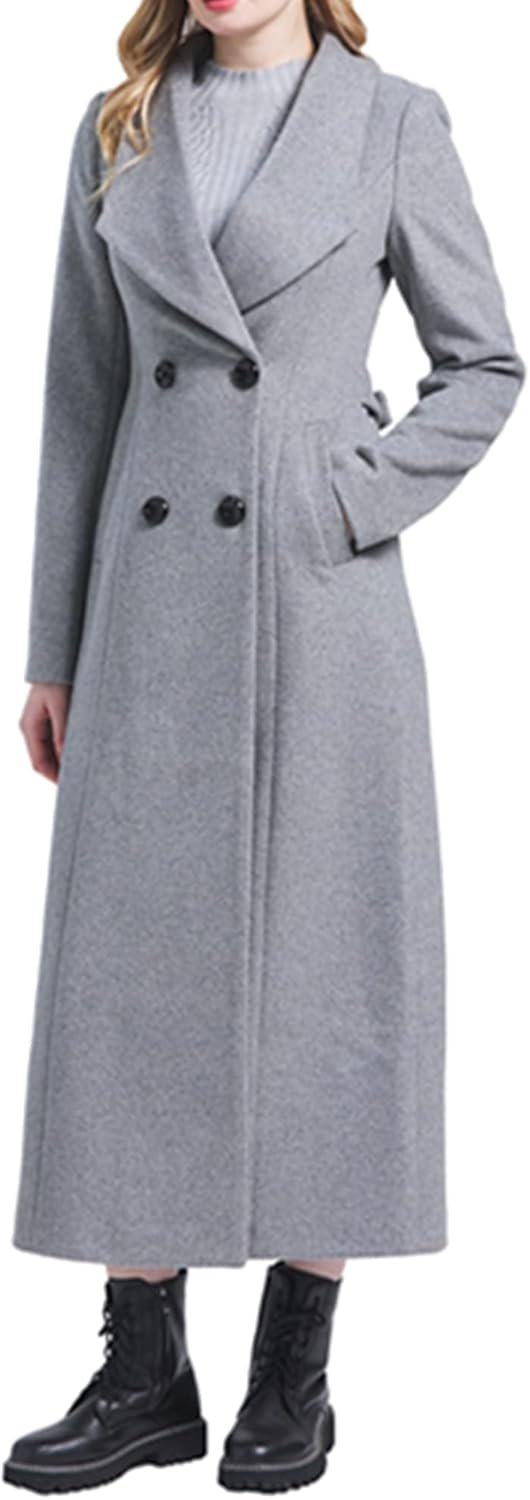 Women's Charming Long Wool Trench Coat Winter Double Breasted Classic Warm Thick Jacket