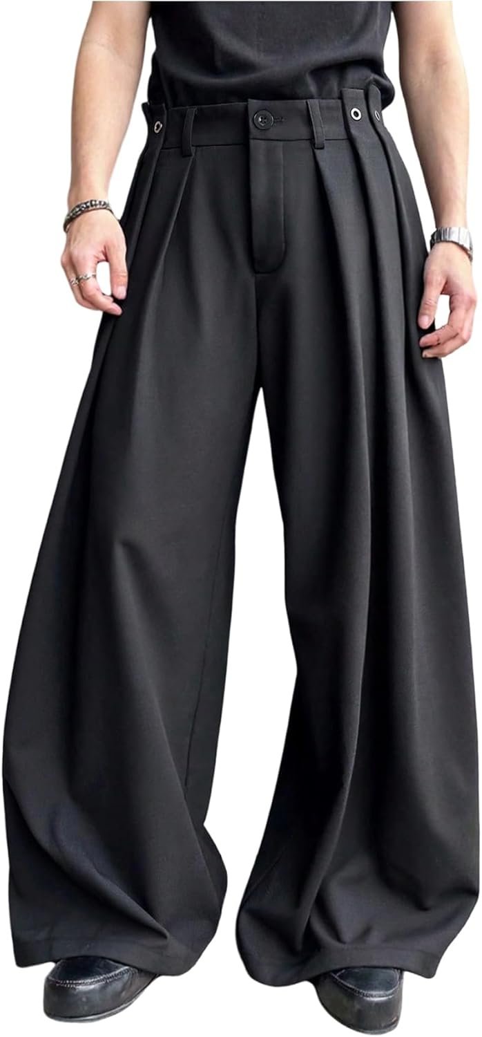 Men's Dress Pants Wide Leg Baggy Pleated Loose Work Trousers with Pocket