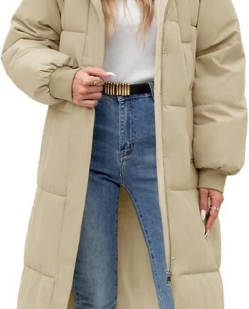 Women Long Puffer Coat Winter Warm Hooded Jacket Long Sleeve Parka Full Length Down Coats With Zip