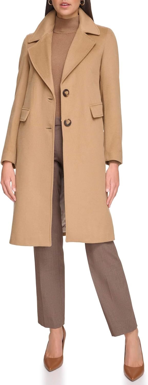 Women's Full-Length Buttoned Wool Coat (Petite, Standard, Plus)