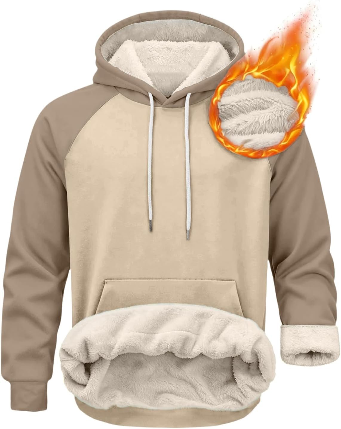 Mens Thick Sherpa Lined Hoodies Winter Windproof Warm Fleece Pullover Sweatshirts with Kangaroo Pocket