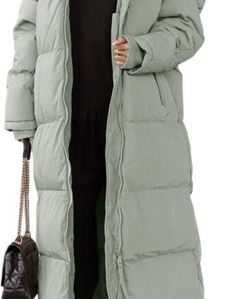 Womens Hooded Long Quilted Coat Maxi Length Long Sleeve Puffer Jacket Warm Padded Coat Thick Winter Outerwear