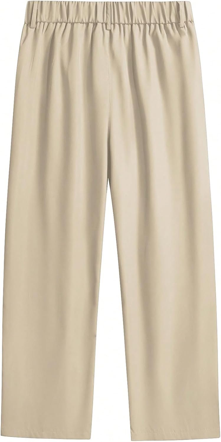 Men's Pleated Wide Leg Pants Straight High Waisted Work Pants Trousers with Pocket