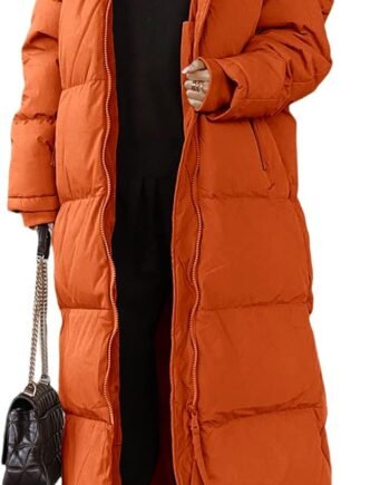Womens Hooded Long Quilted Coat Maxi Length Long Sleeve Puffer Jacket Warm Padded Coat Thick Winter Outerwear