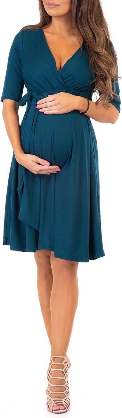 Maternity Knee Length Wrap Dress with Adjustable Belt