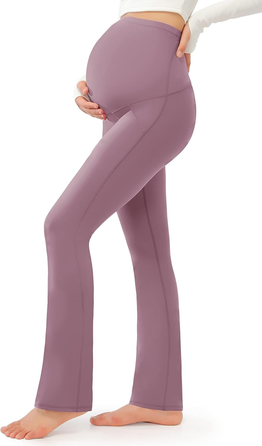 Smooth Feeling Maternity Bootcut Pants with Pockets Over The Belly Pregnancy Yoga Pants for Work Casual