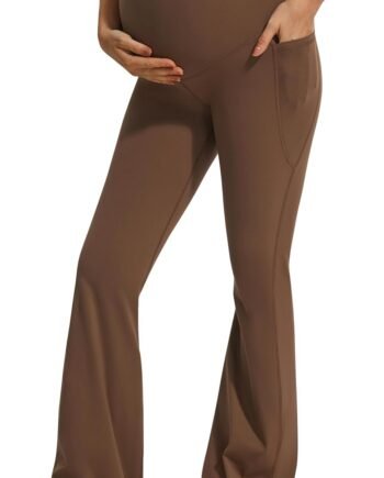 Smooth Feeling Flare Maternity Leggings Over The Belly with Pockets Soft Bootcut Pregnancy Yoga Pants