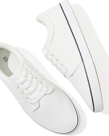 Mens White Casual Shoes All Black Fashion Sneakers for Men Low Top Lace Up Canvas Shoes