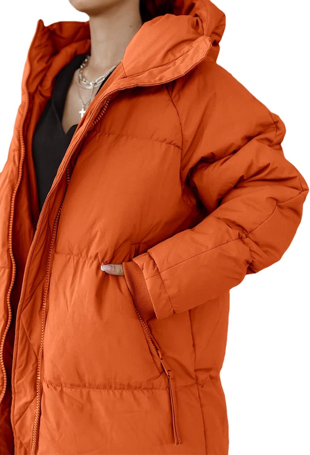 Womens Hooded Long Quilted Coat Maxi Length Long Sleeve Puffer Jacket Warm Padded Coat Thick Winter Outerwear