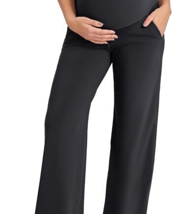 Maternity Pants Over The Belly Yoga Dress Work Pregnancy Pants Stretchy Lounge Wide Leg Trousers with Pockets