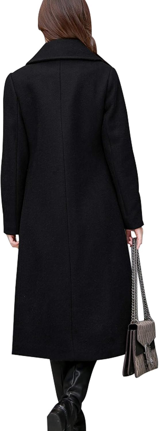Women's Big Notch Lapel Single Breasted Mid-Long Wool Blend Coat